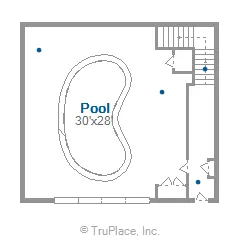 Pool house main level floor plan of Woodland Chalet with room dimensions