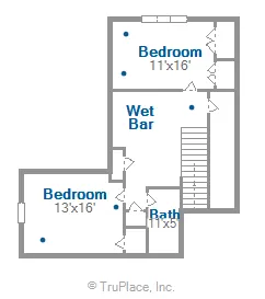Upper level floor plan of Woodland Chalet with room dimensions