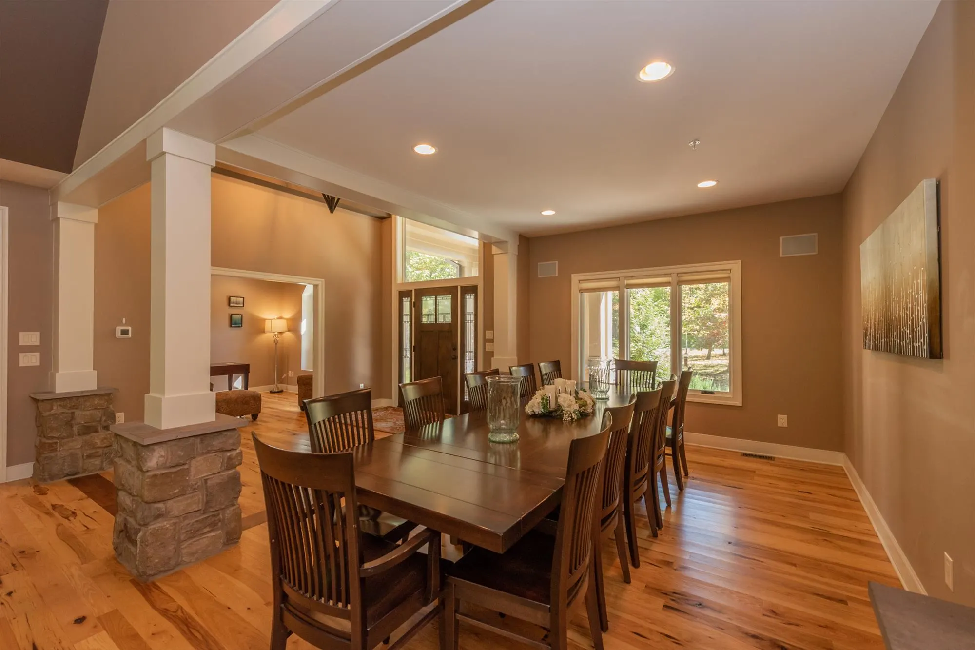 Formal dining room with large table seating for family gatherings
