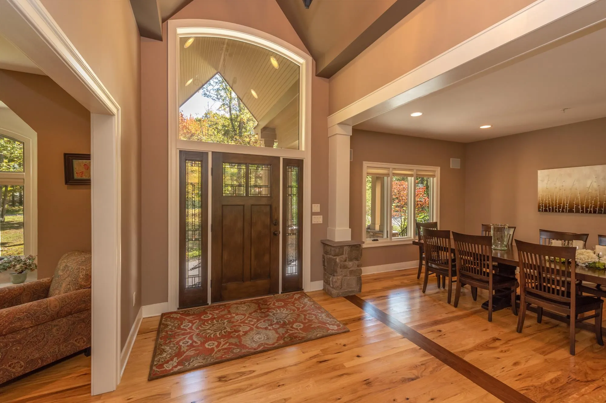 Entry hallway with views into the main living areas and staircase